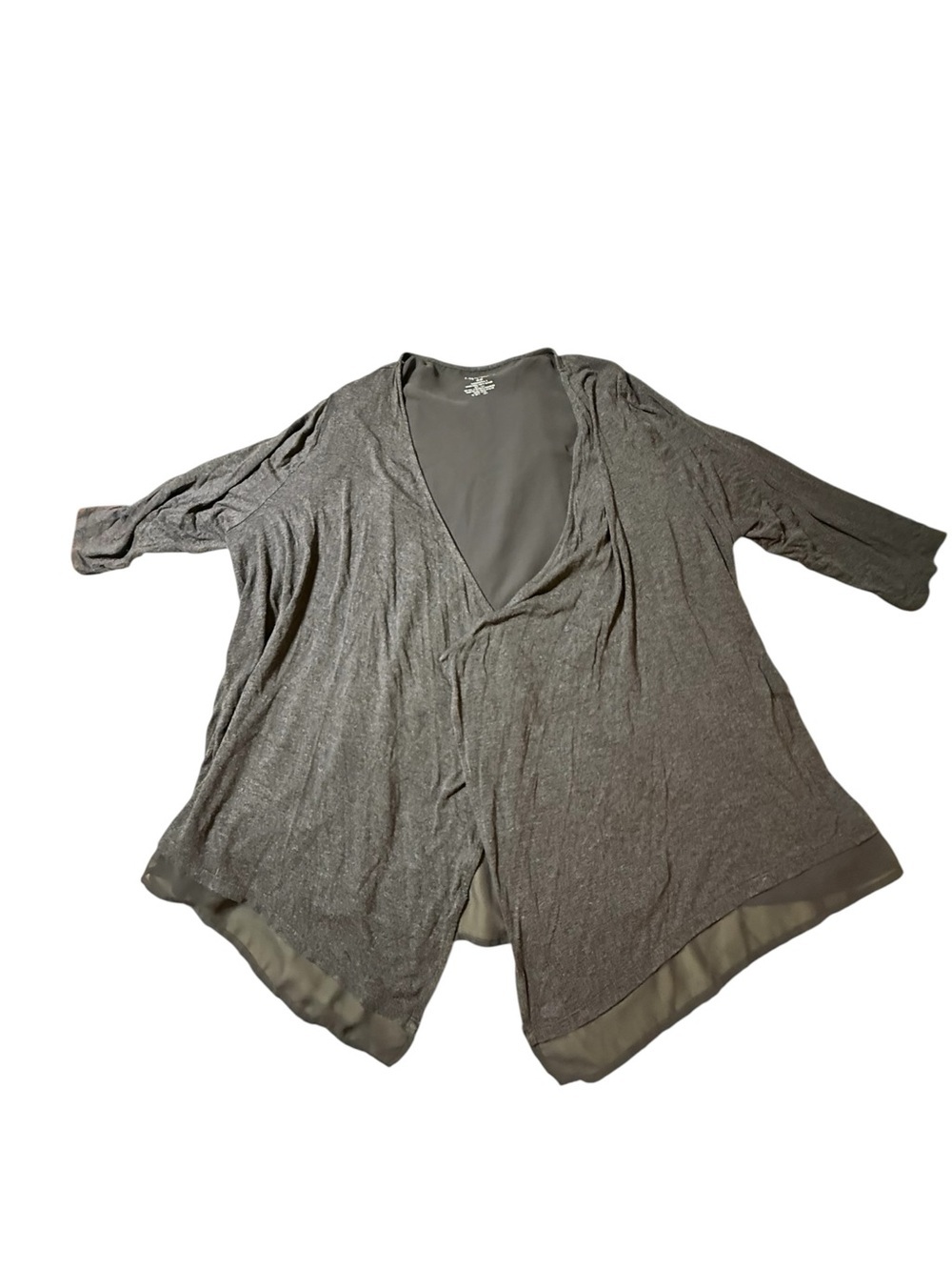 Lane Bryant Womens 18/20 Sweater Gray Cardigan Open Front 3/4 Sleeve Sheer Trim